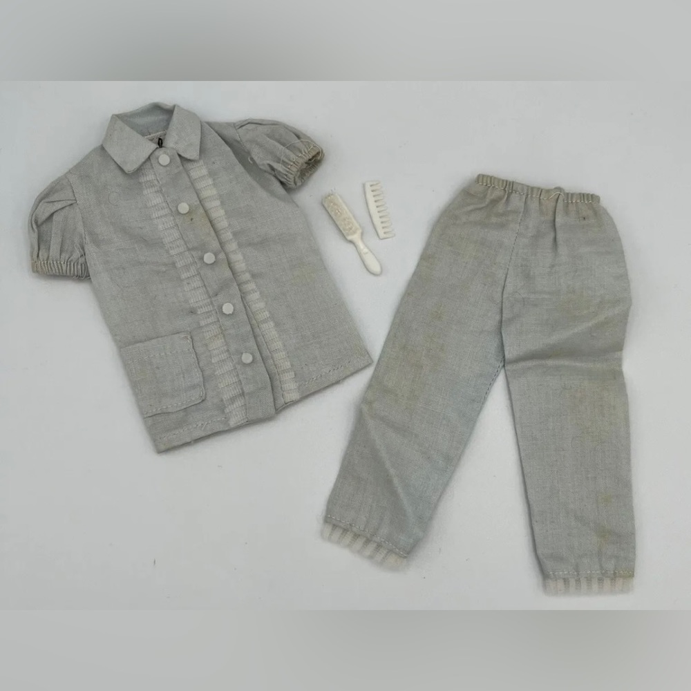 Vintage BARBIE 1960s Blue Pajama Set with Brush & Comb